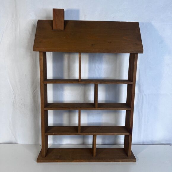 Vintage 1960s Wood Trinket Shelf House Shaped Wooden Knick Knack Smalls Display - Picture 9 of 9